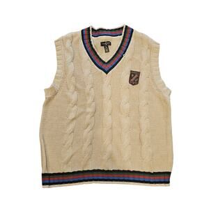 Houston white cream cableknit v neck sweater vest academia oversized large XL